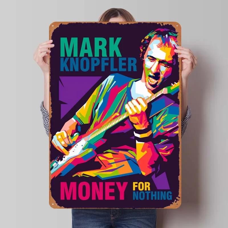 Plaque Métallique Mark Knopfler Affiches Chanteur Décoration Salle de Jeux Homme Plaque Vintage en Tôle pour Décoration Murale Intérieur