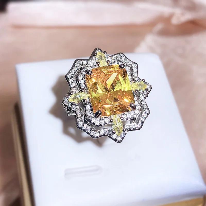 Copper Socialite Fashion High Carbon Drill Colorful Ice Cut Opening Ring For Ladies Party Birthday Jewelry Gift