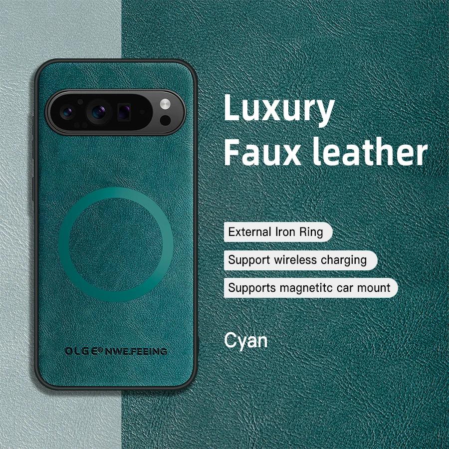 Leather Protection Cover For Goolge Pixel 9 Pro XL 9 8 7 Pro 9a 8a 7a For Magsafe Wireless Charging Magnetic Phone Cases