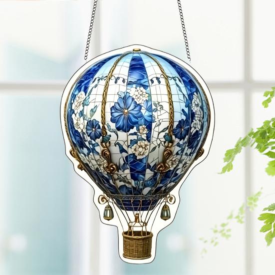 Stained Glass Style Hot Air Balloon Suncatcher 2D Acrylic Window Hanging Ornament for Home Garden Wall Window Decor