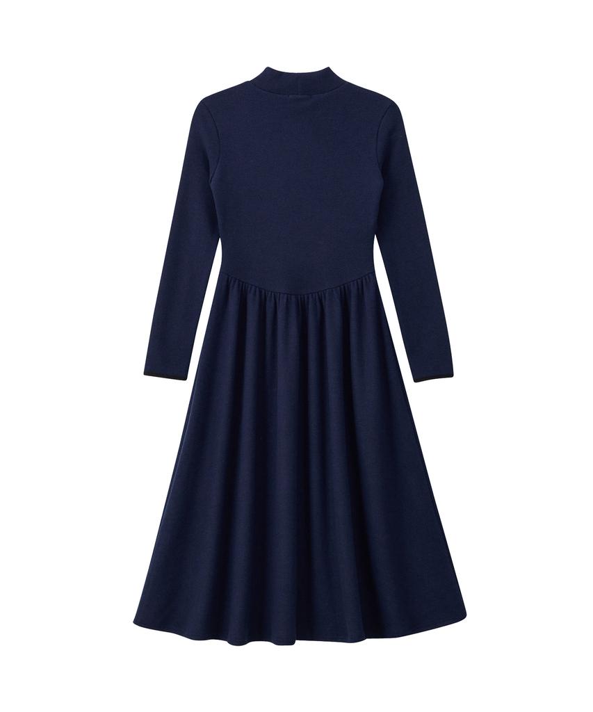 Salon De Yon Line Point High Neck Dress_ Navy