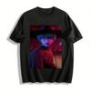 Cyberpunk Style Surprised Girl Print Top Streetwear Trendy Color Block Casual Loose T-Shirt Pure Cotton T-shirt