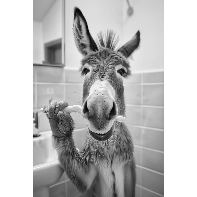 Black And White Cartoon Abstract Cute Animals Duck Hippo Panda Alpaca Brush Teeth Posters Canvas Prints Art Home Room Wall Decor