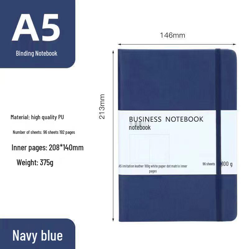 Персонализированный твердый блокнот формата А5 из искусственной кожи в точку со резинкой темно-синий