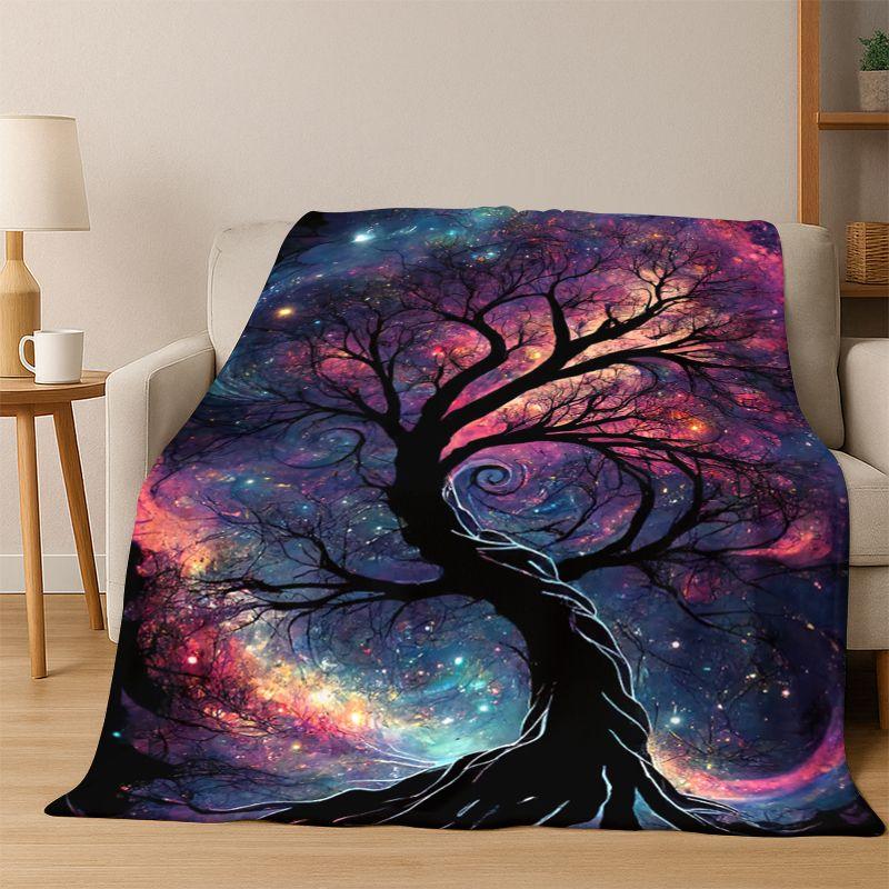 Tree of Life Nordic Mythology Yggdrasil Nature Cartoon Flannel Blanket Soft Throw Blanket for Bedroom Living Room Bed Travel Kid