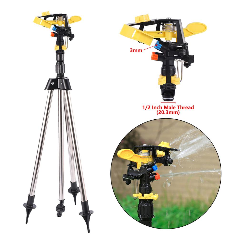 1/2" Male Thread Rotating Rocker Sprinkler Stainless Steel Tripod Auto-Rotary Garden Lawn Orchard Greenhouse Irrigation Sprayer