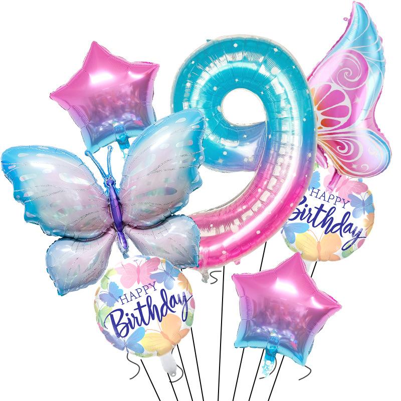 Butterfly starry sky digital balloon set children baby birthday party decoration gradual change star decoration arrangement