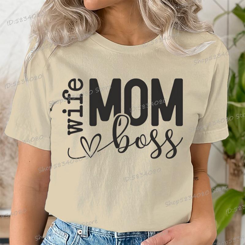 Mom Wife Boss Graphic T Shirts Women Blessed Mama Short Sleeve Tee Mom Life Classic Tops Tees Happy Mothers Day Funny T Shirts