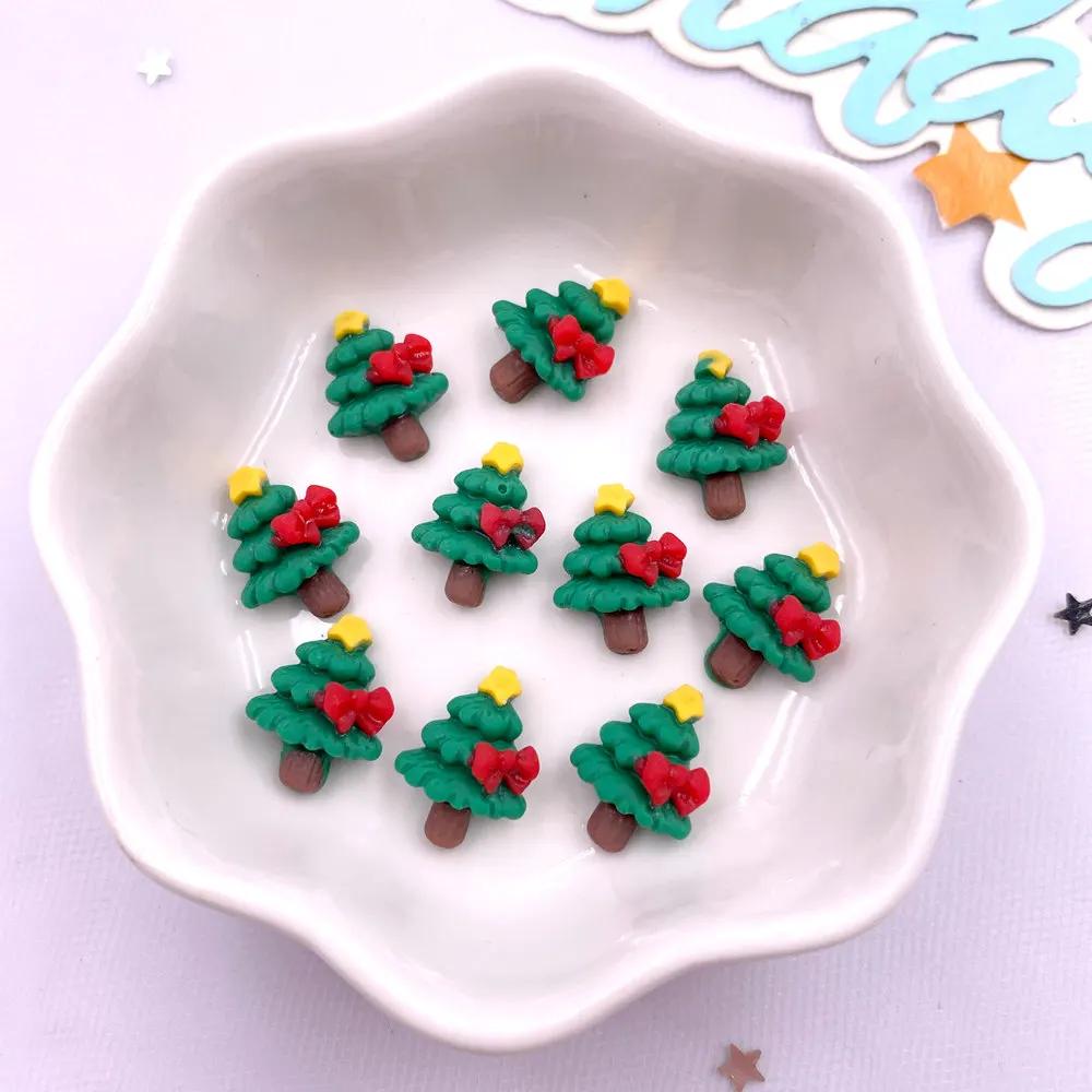 20pcs Resin Mini Colorful Painted Christmas Snowman Tree Santa Claus Deer Snowflower Bow Flatback Figurines DIY Scrapbook Crafts
