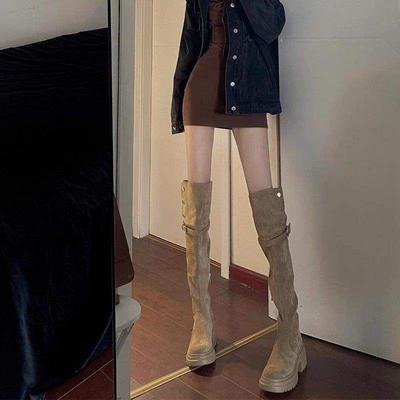 Maillard Two Wear Folded Suede Boots Women's 2025 Autumn and Winter New Small Thick Heel Thick Sole Knee Knight Boots