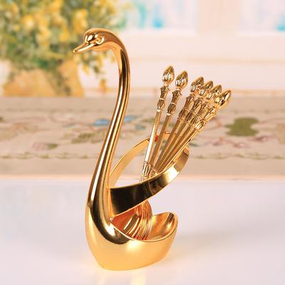 Swan Spoon Set Fork Fruit Fork Coffee Spoon Small Swan Seat Set Gold Silver Fruit Spoon Western Food