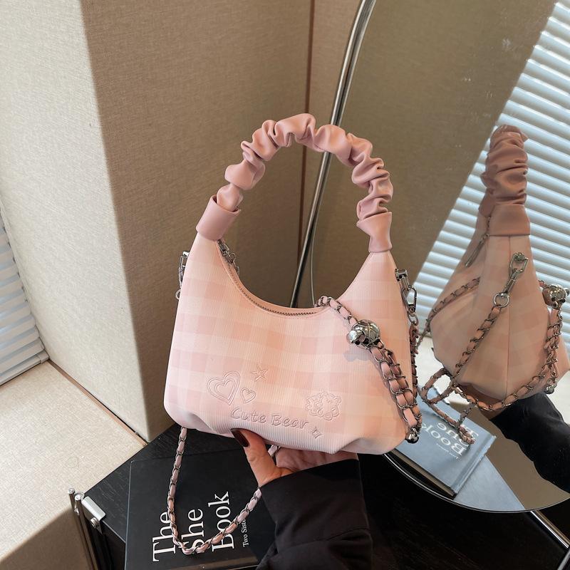 Karierte tragbare kleine Tasche Damen neue trendige Mode plissierte Wolkentasche Sommer Damen Ketten-Umhängetasche