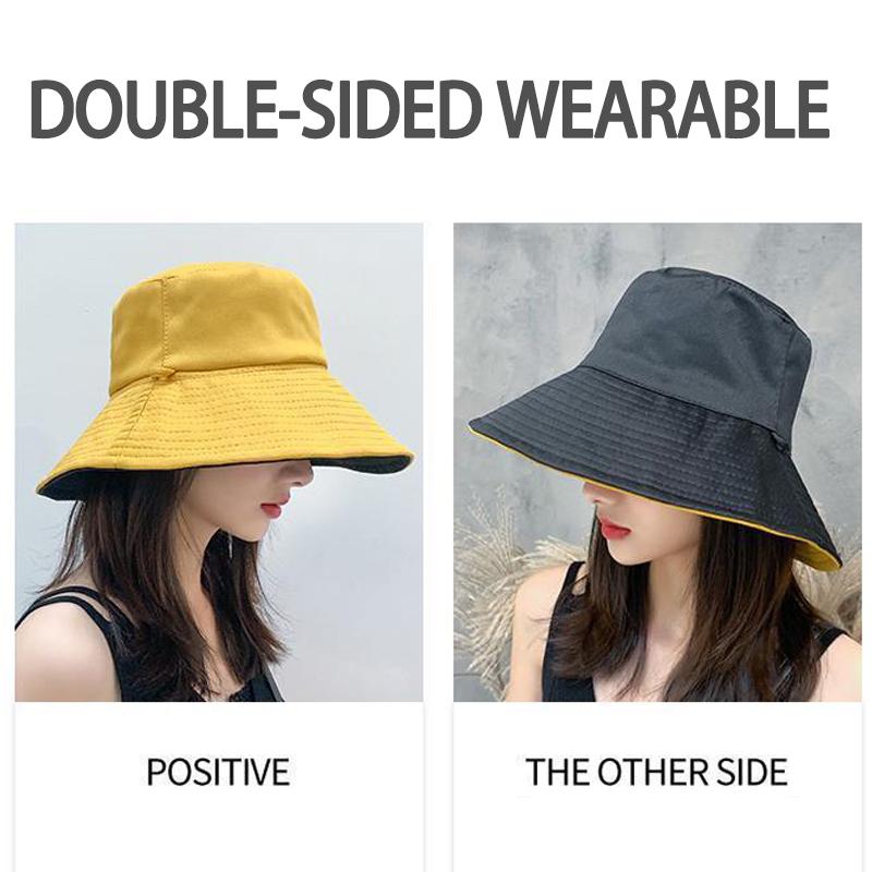Ladies Holiday Reversible Wide Brim Bucket Sun Hat Foldable Summer Fisherman Cap