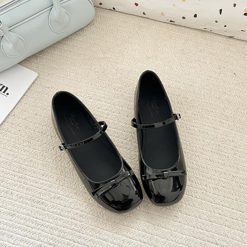 Damen Mary Jane Schuhe mit niedrigem Absatz, Frühling/Herbst 2026, Französischer Stil, Vielseitige weiche Sohle mit Schleife, Leder.