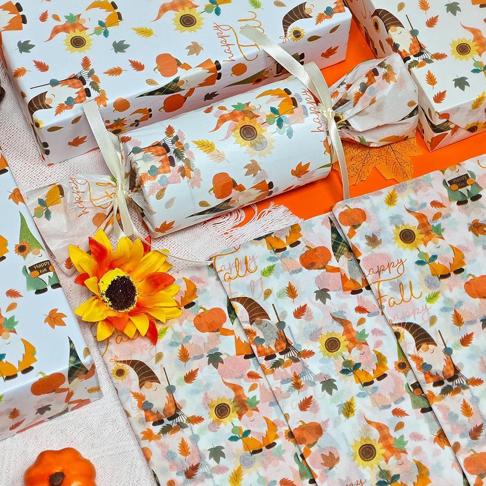 10pcs Thanksgiving Tissue Paper Fall Pumpkin Dwarf Gift Wrapping Paper DIY Craft Autumn Harvest Halloween Party Decorative Paper