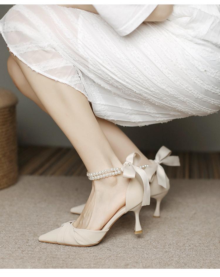 Fashion Temperament Single Shoes Spring New Pearl Pointed Head Shallow Mouth Stiletto with High Heels