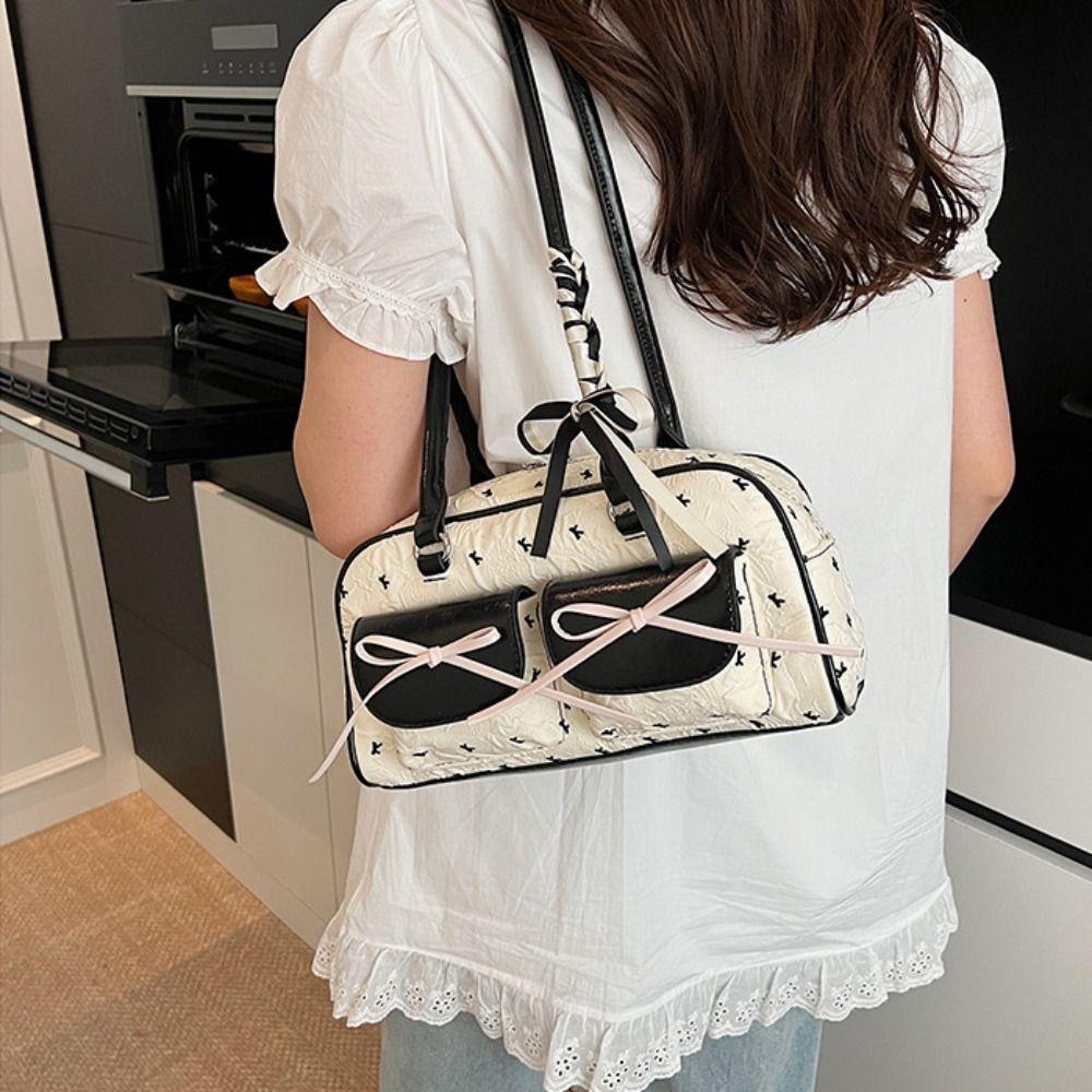 Korean Style Bow Ribbon Shoulder Bag Commuting Y2k Armpit Bag French Stick Underarm Bag  Daily