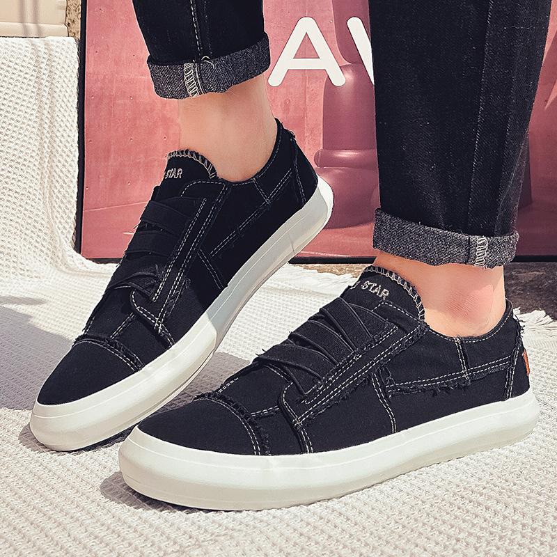 Fashion Denim Men's Canvas Shoes Slip-On Sneakers Male Flats Breathable Loafers for Men 2025 Summer Trainers Light Black Shoes Footwear