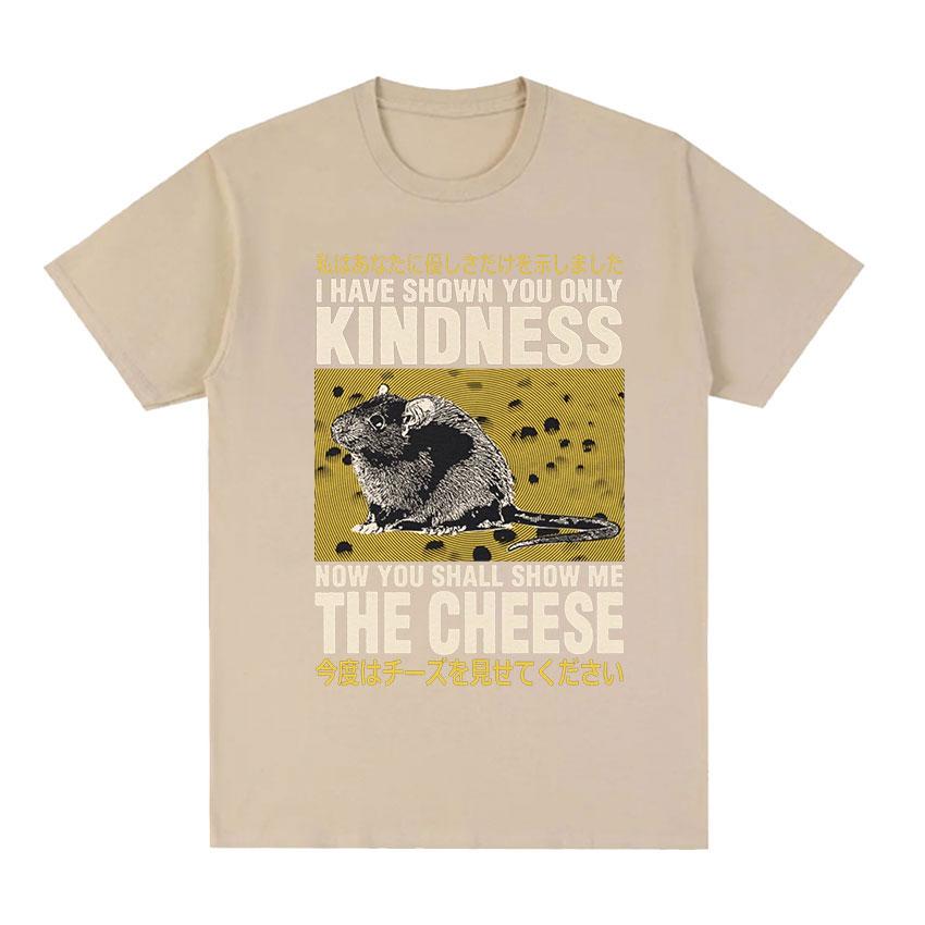 Japanische Ratte Zeig mir den Käse Lustiges Grafik-T-Shirt Unisex Damen Retro Gothic Kleidung T-Shirts Harajuku Übergroßes Baumwoll-T-Shirt