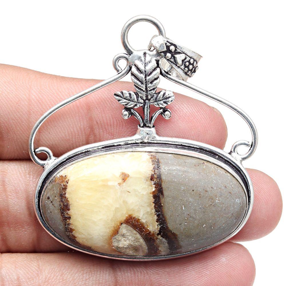 Necklace Septerian Jasper Gemstone Gift For Her Silver Jewelry 2.25"