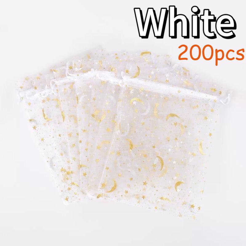 50-200pcs Moon Stars Drawstring Organza Bags Jewelry Gift Bags Pouches Gold Star Organza Favor Pouches for Christmas Wedding