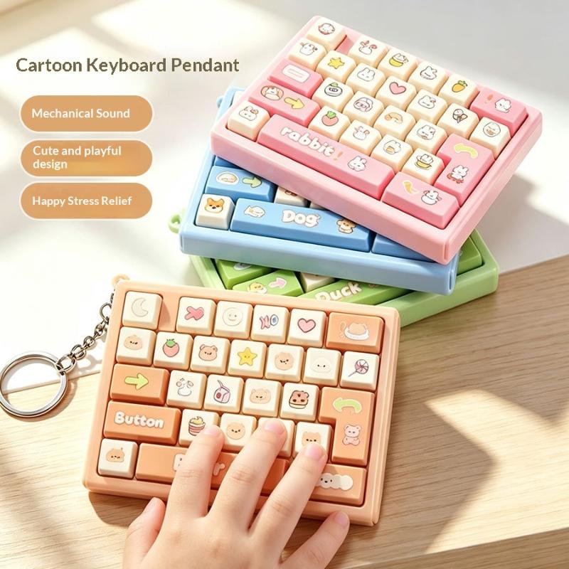 Mini Cartoon Keyboard Fidget Toy Keychain Cute Animal Motif Crisp Click Sound Stress Relief Toy for Family Gathering Party Favors