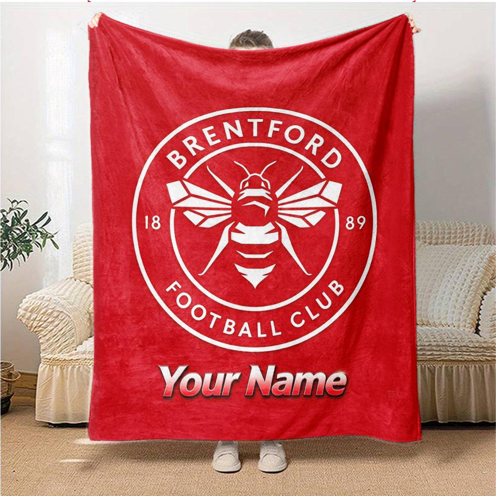 1pc Brentford F.C Blanket with Custom Name, Gift, for Men and Women, Soft Blanket, Good for Sofa Bed Couch Travel, Lightweight Flannel Blanket