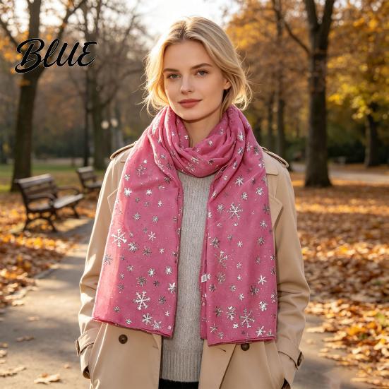 Holiday Gathering Accessory Glitter Sparkly Foil Snowflake Print Scarf for Women Christmas Soft Fabric Winter Gift Theme Shawl Wrap Fall Lightweight