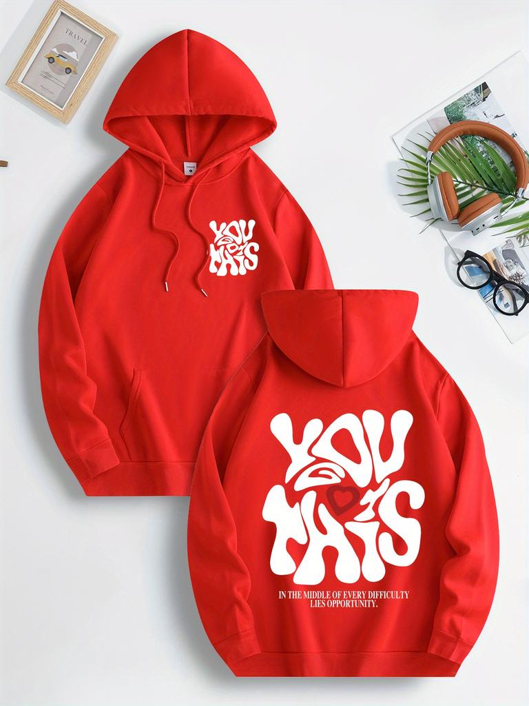 Men's Trendy Hoodie with Drawstring Casual Pullover with Creative Letter Print Perfect for Fall Winter