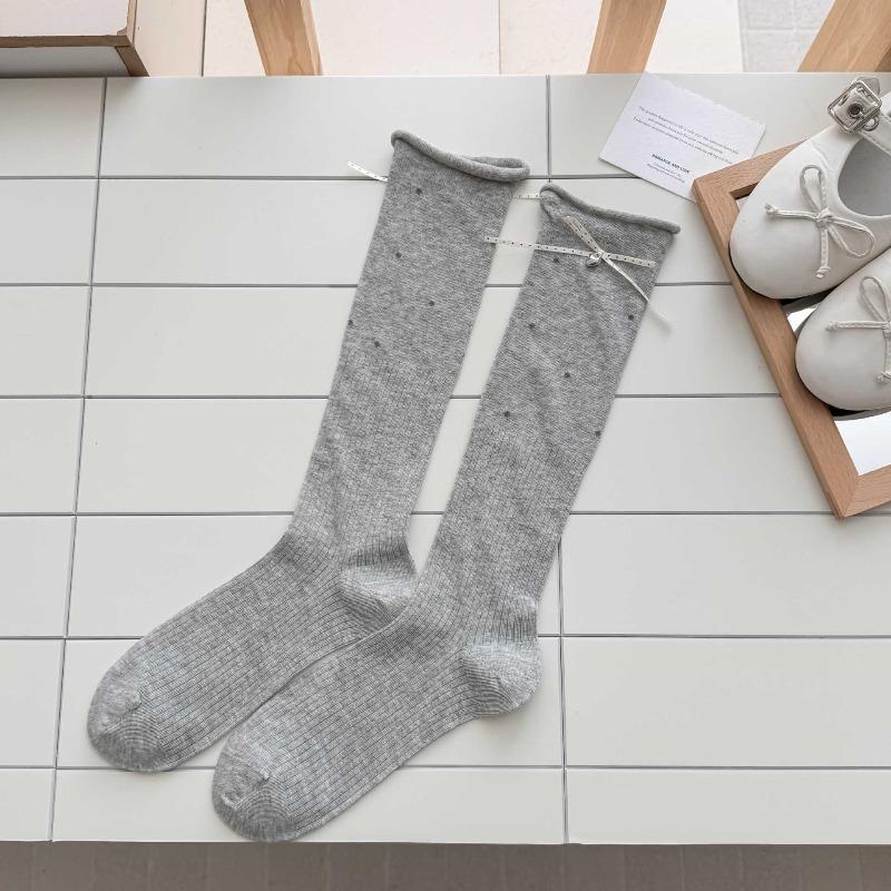 Summer Lightweight Ankle-length Stockings - Children's Open-weave Mesh Polka Dot Bow Tie Long Stockings - Versatile Half-length Stockings