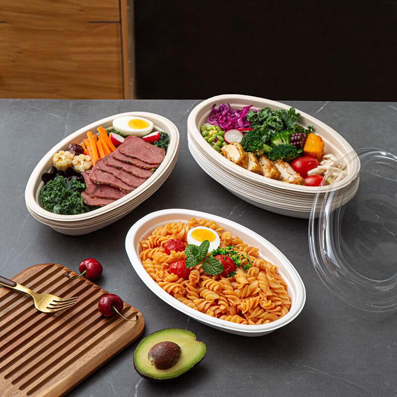 Jinwuyuan 800ml Disposable Oval Paper Bowls with Lids