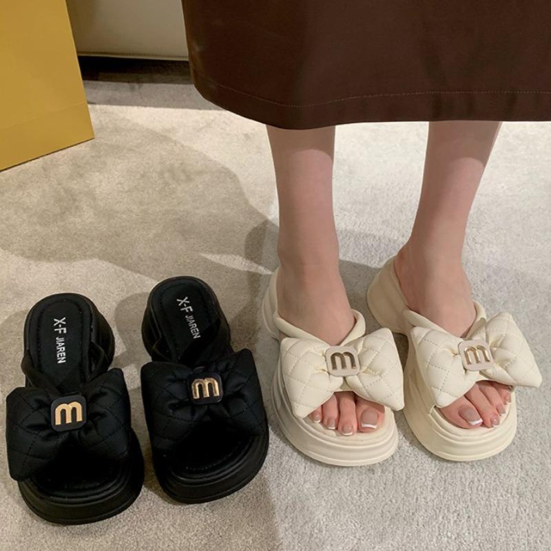 Fashion Summer Women's Slippers Designer Platform Slippers Fashion Bow One-Word Slipper 2025 New Casual Beach Slippers for Women Slides