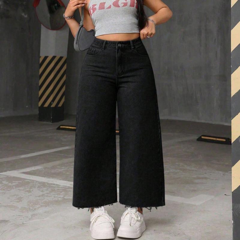 

Women s American Loose Wide Leg Jeans Women s Retro Casual Versatile Nine-Point Casual Pants S чёрный