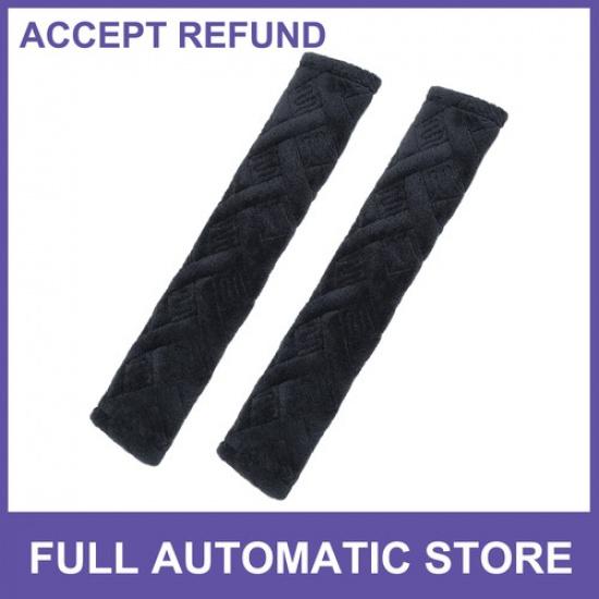 TWO Plush Car Seat Belt Protector Shoulder Strap Seatbelt Pads Covers Black