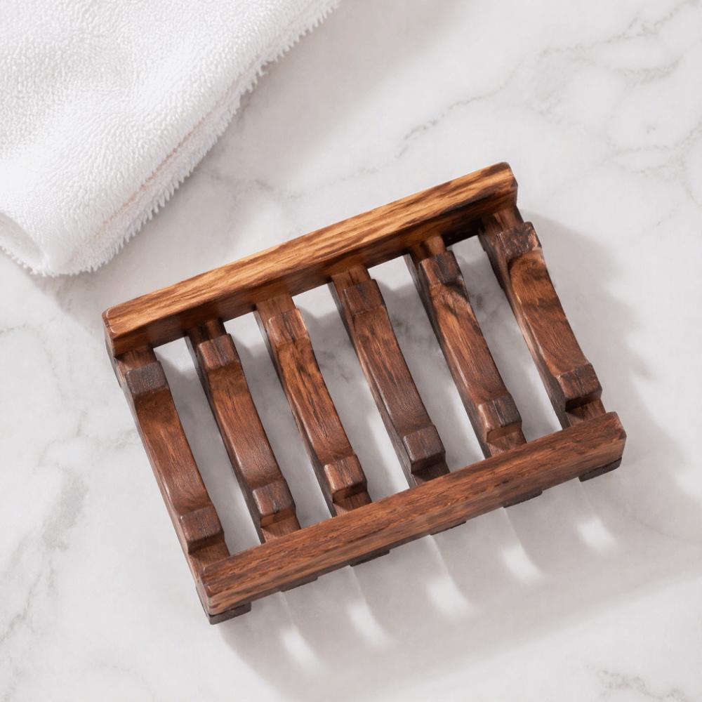 With Self-Draining Wooden Soap Dish Tray Natural Wood Soap Box Storage Rack  Washroom