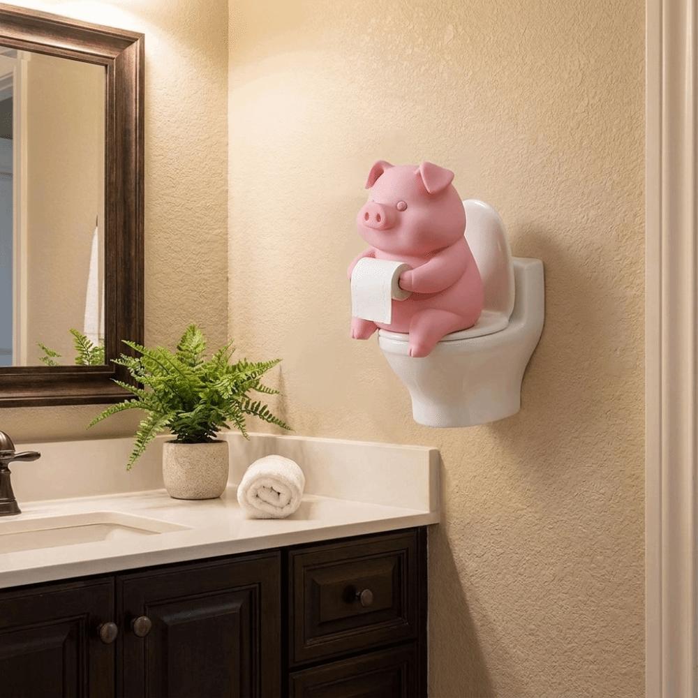 Cartoon Pig Figurine 3D Printed Toilet Pig Decoration Novelty Pig Sitting on Toilet Gift