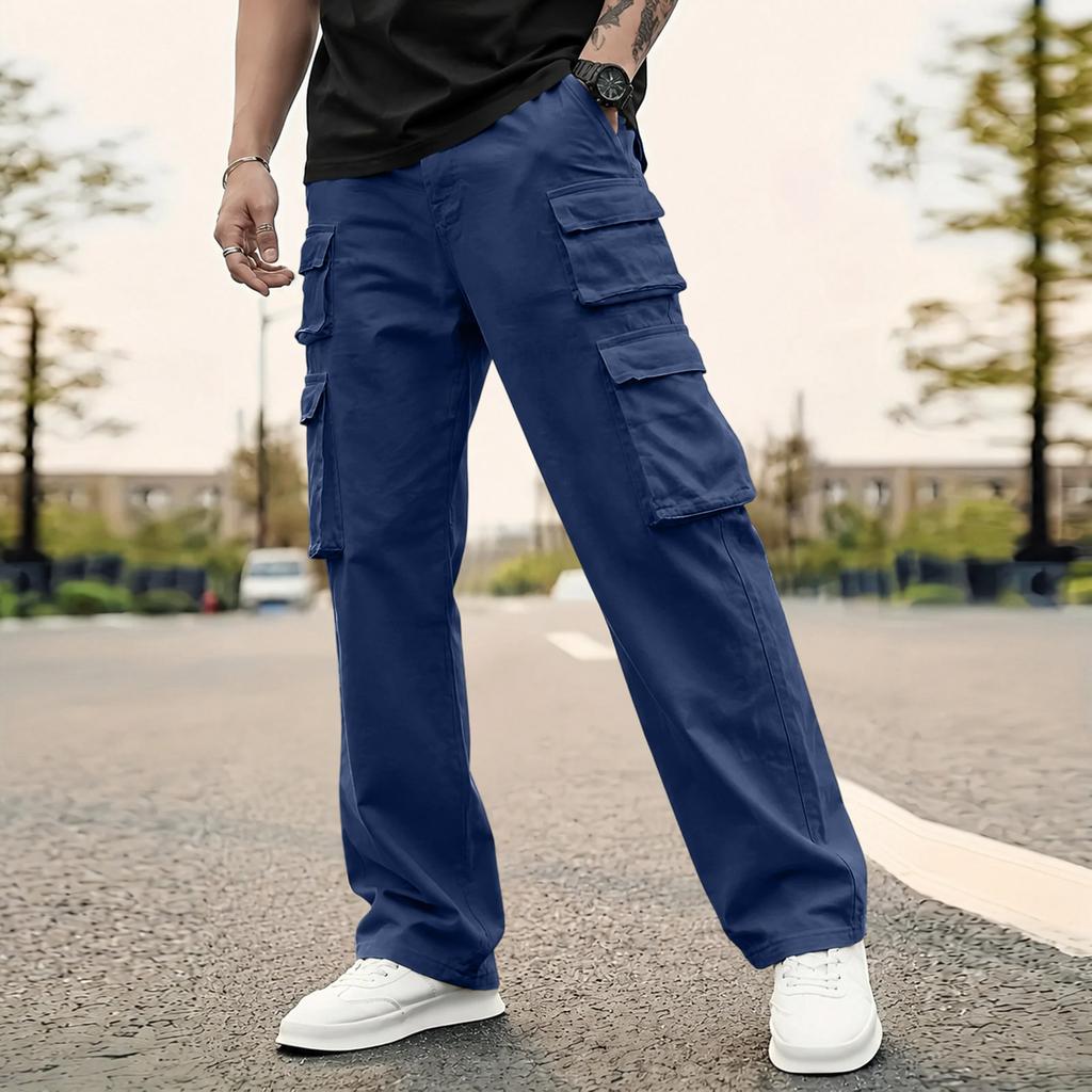 Men's Loose Fit Wide Leg Cargo Pants Straight Leg Casual Trousers for Work and Everyday