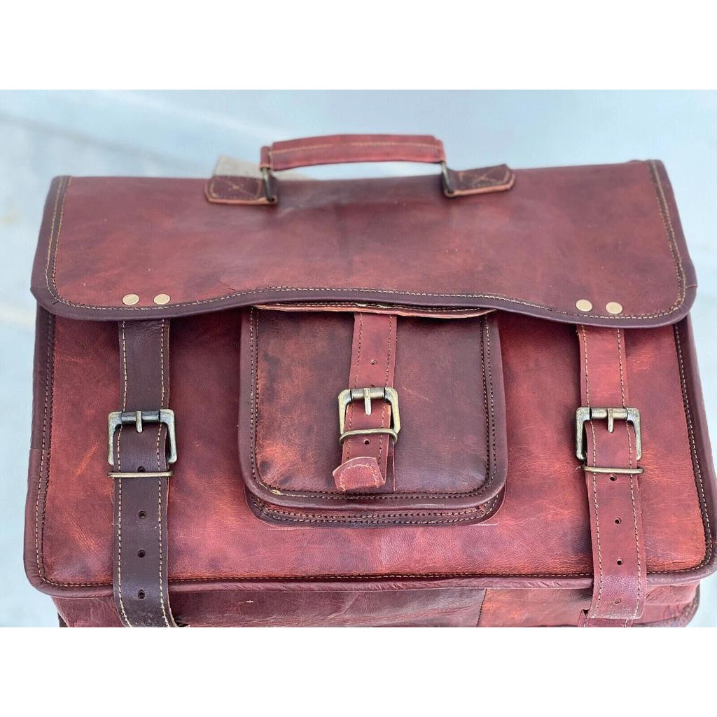 Briefcase Vintage Brown Leather Men's Messenger Shoulder Laptop Brown Bag