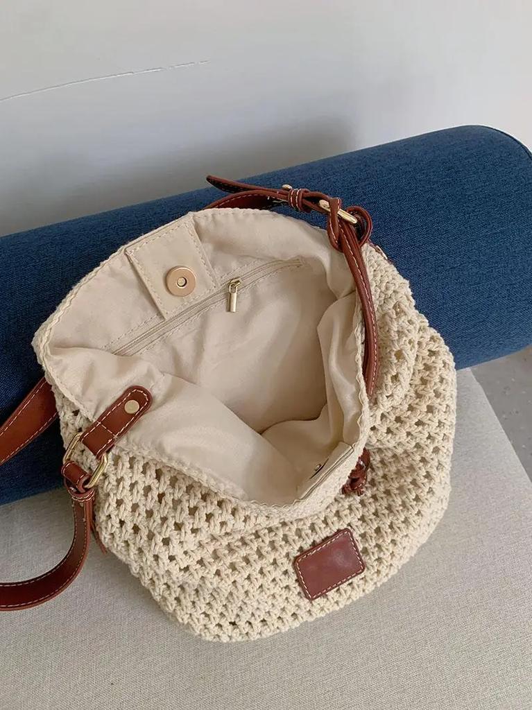 Knitted Hollow Out Women's Bucket Shoulder Bag Large Capacity Female Beach Crossbody Bags Seaside Travel Ladies Tote Handbags