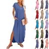 Summer Casual Maxi Dresses For Women- Women's V Neck Cap Sleeve Long Sundress With Pockets Beach Vacation
