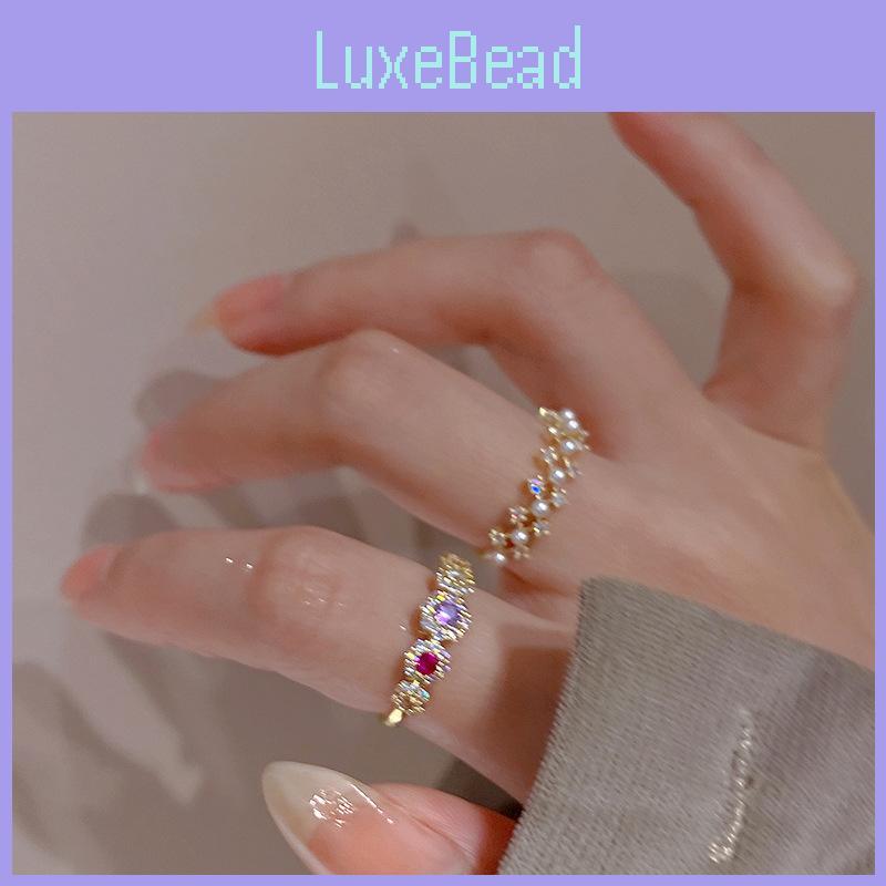 Elegant Adjustable Open Ring With Colorful Zirconia Lace And Pearl For Women