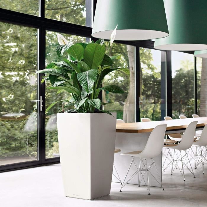 Pot de fleur - lec - cubico premium 50 - blanc brillant - avec réserve d'eau - 59l