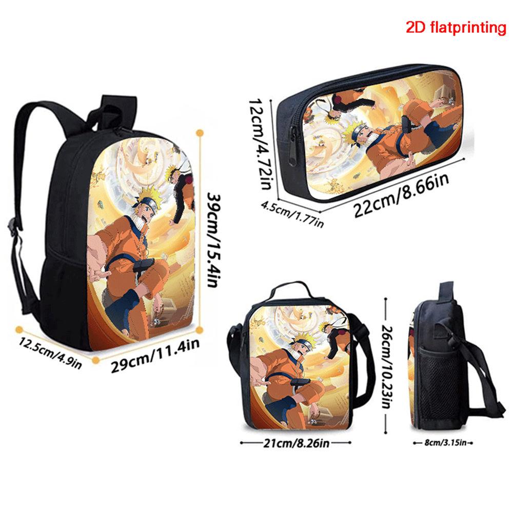 3Pcs Set NARUTO Kids School Backpack With Lunch Bag&Pencil Case,Lightweight&Durable,Cartoon School Bags For Ages 6-10 Boys&Girls