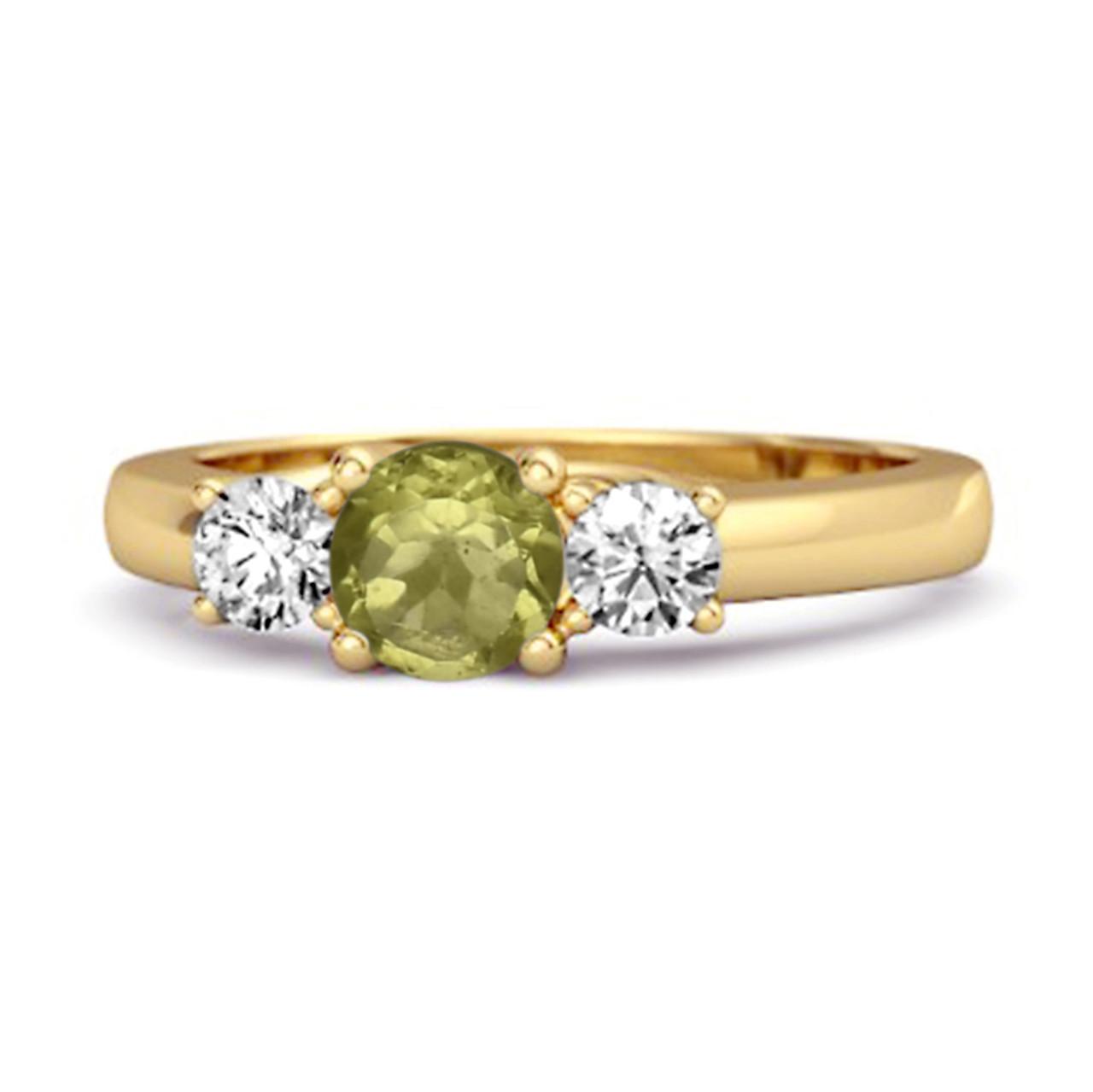 Peridot Round Three Stone Ring -925 Sterling Silver Gold Vermeil 8.5