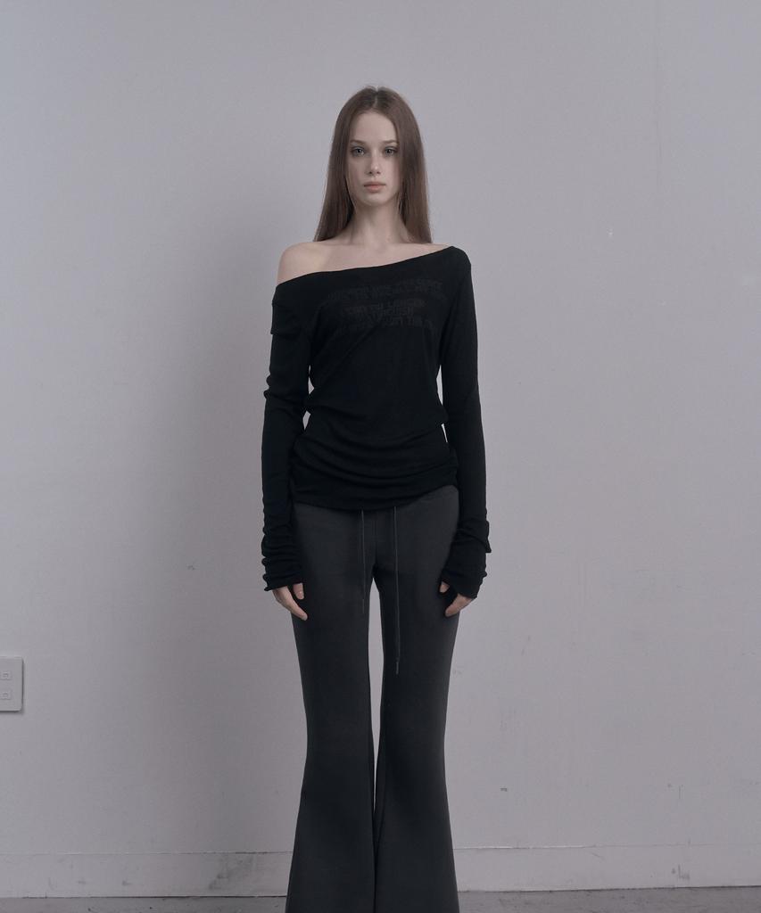 DAMIO Faded Lettering Sheer Top (Black)