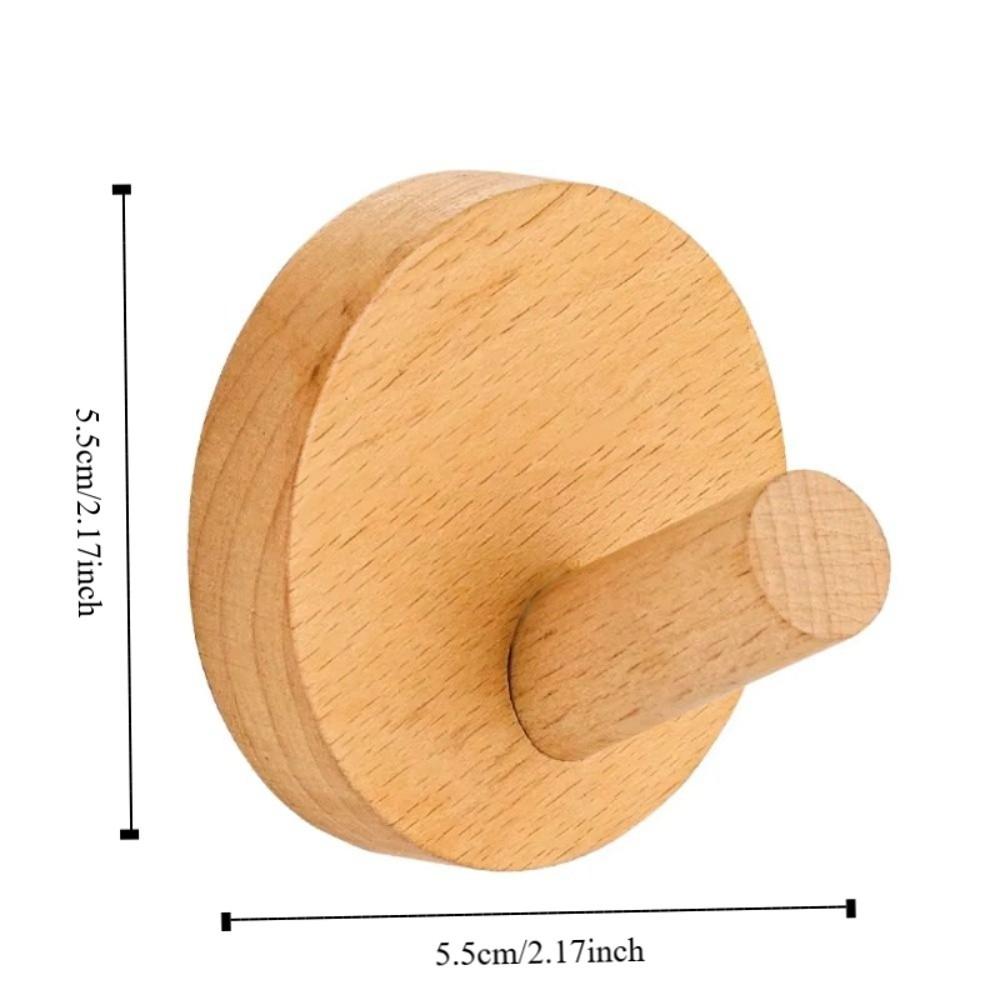 4pcs Beech Walnut Wood Wood Hook Solid Wood Punch Free Wall Hook Wood Handle Simple Design Towel Hook Bathroom Organizer