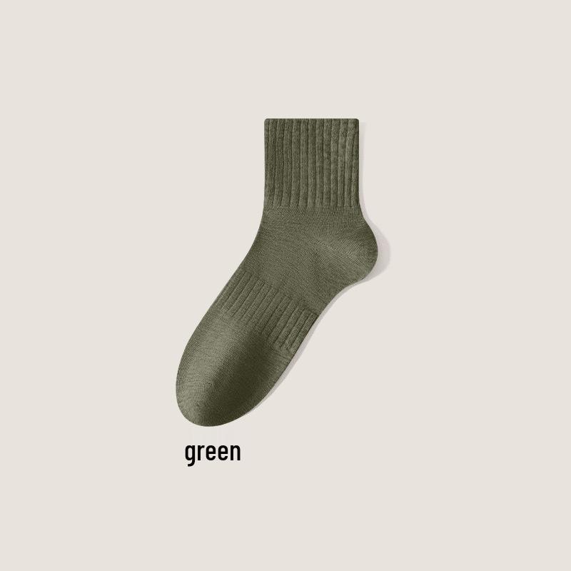 Men's Versatile Mid-Calf Cotton Socks - Sweat-Absorbing, Antibacterial, Odor-Resistant, Solid Color, Ideal for Autumn and Winter, Business Style.