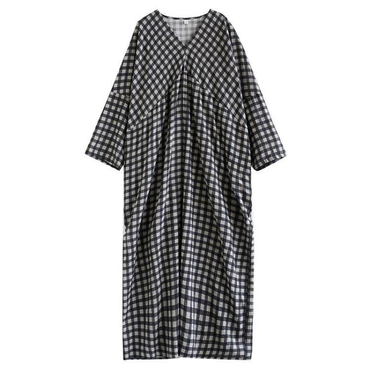 Maxi Dress for Women Spring Autumn Casual Vintage Plus Size Loose Long Sleeve Cotton New In