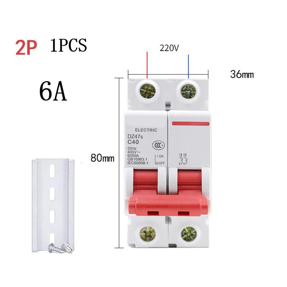 

Автоматичний вимикач на DIN-рейку 10 см, 1 шт., 2-контактне кріплення на DIN-рейку 2P-6A