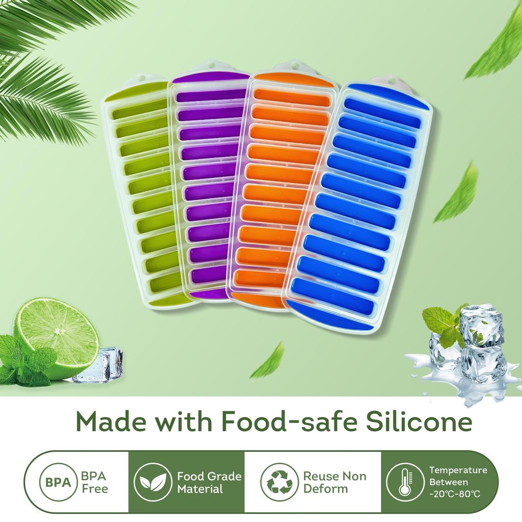 Silicone Ice Cube Tray with Lid Narrow Water Bottle Ice Cube Stick Pop Out for Quick Ideal for Water and Sports Bottles BPA-Free